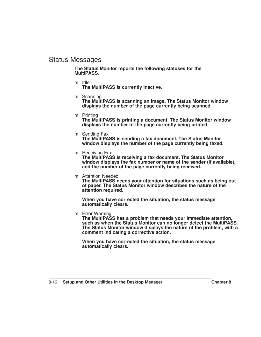 Canon L6000 manual Status Messages 