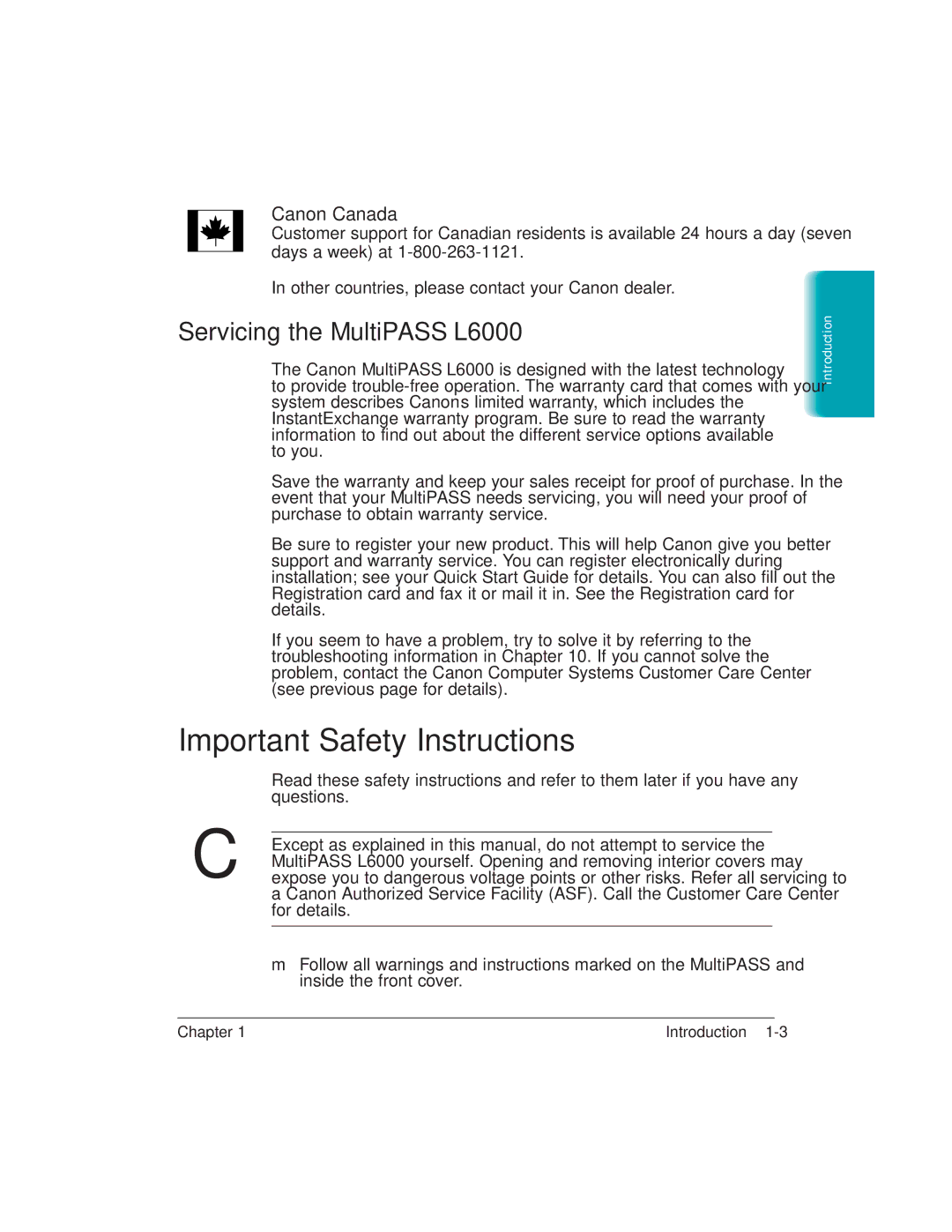 Canon manual Important Safety Instructions, Servicing the MultiPASS L6000 