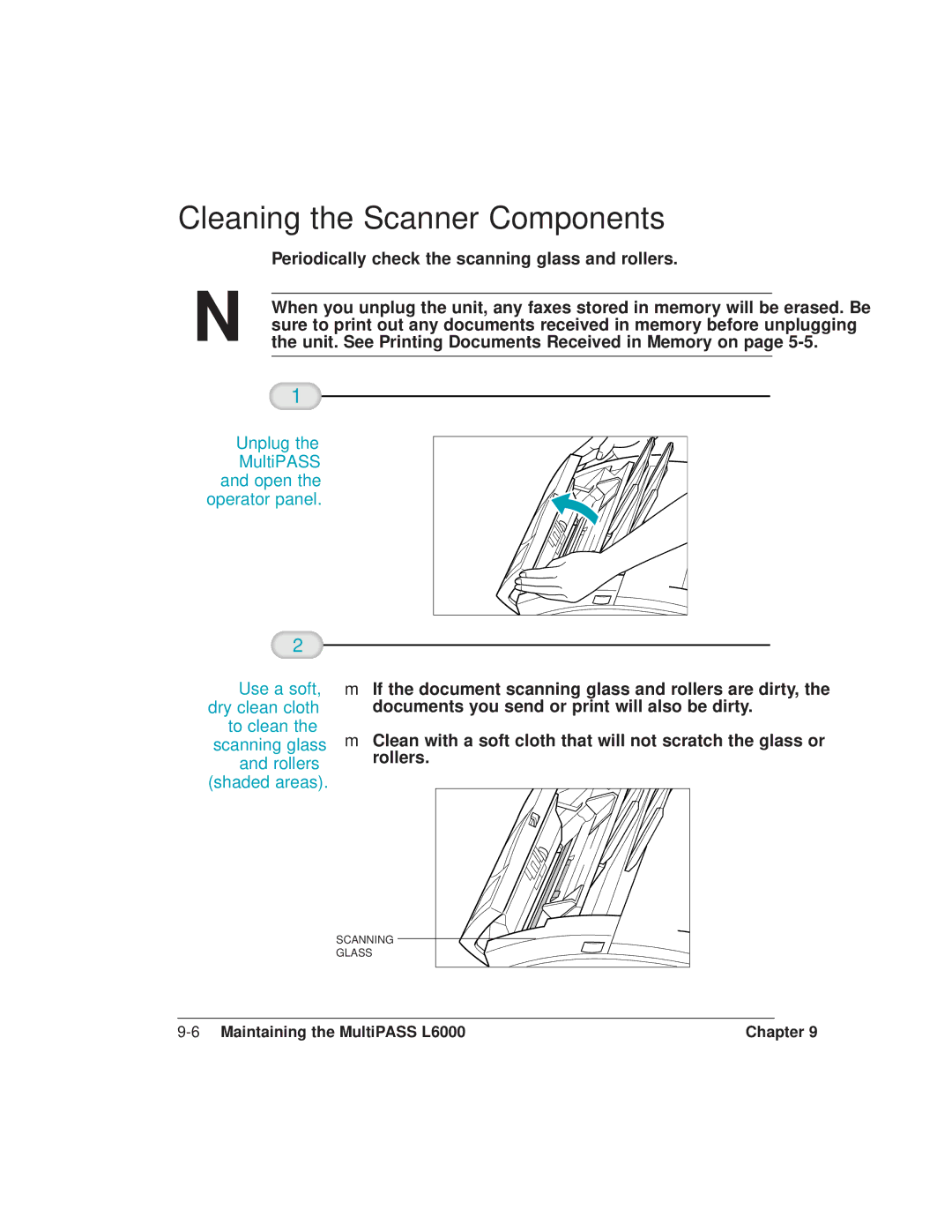 Canon L6000 manual Cleaning the Scanner Components, Unplug 