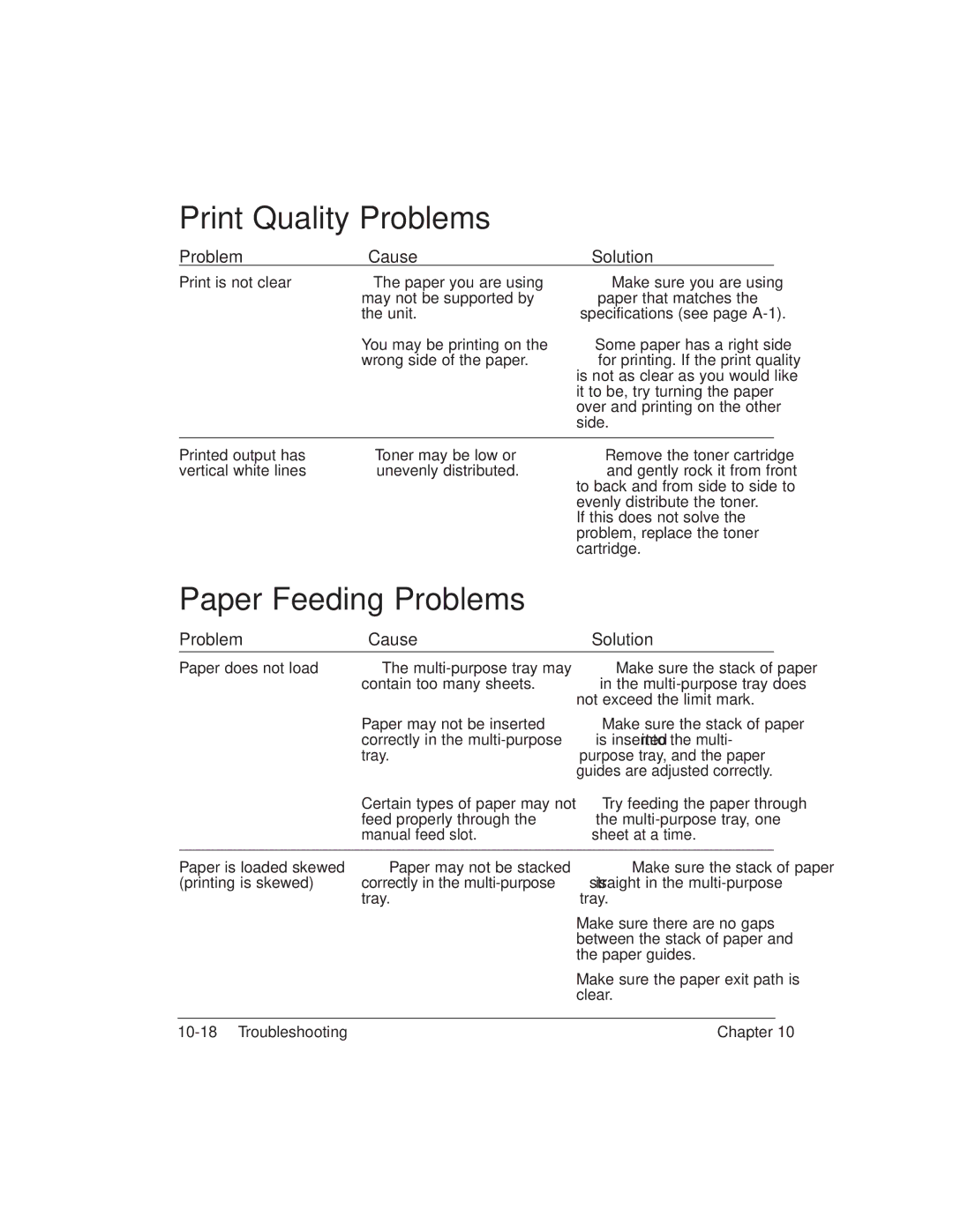 Canon L6000 manual Print Quality Problems, Paper Feeding Problems 