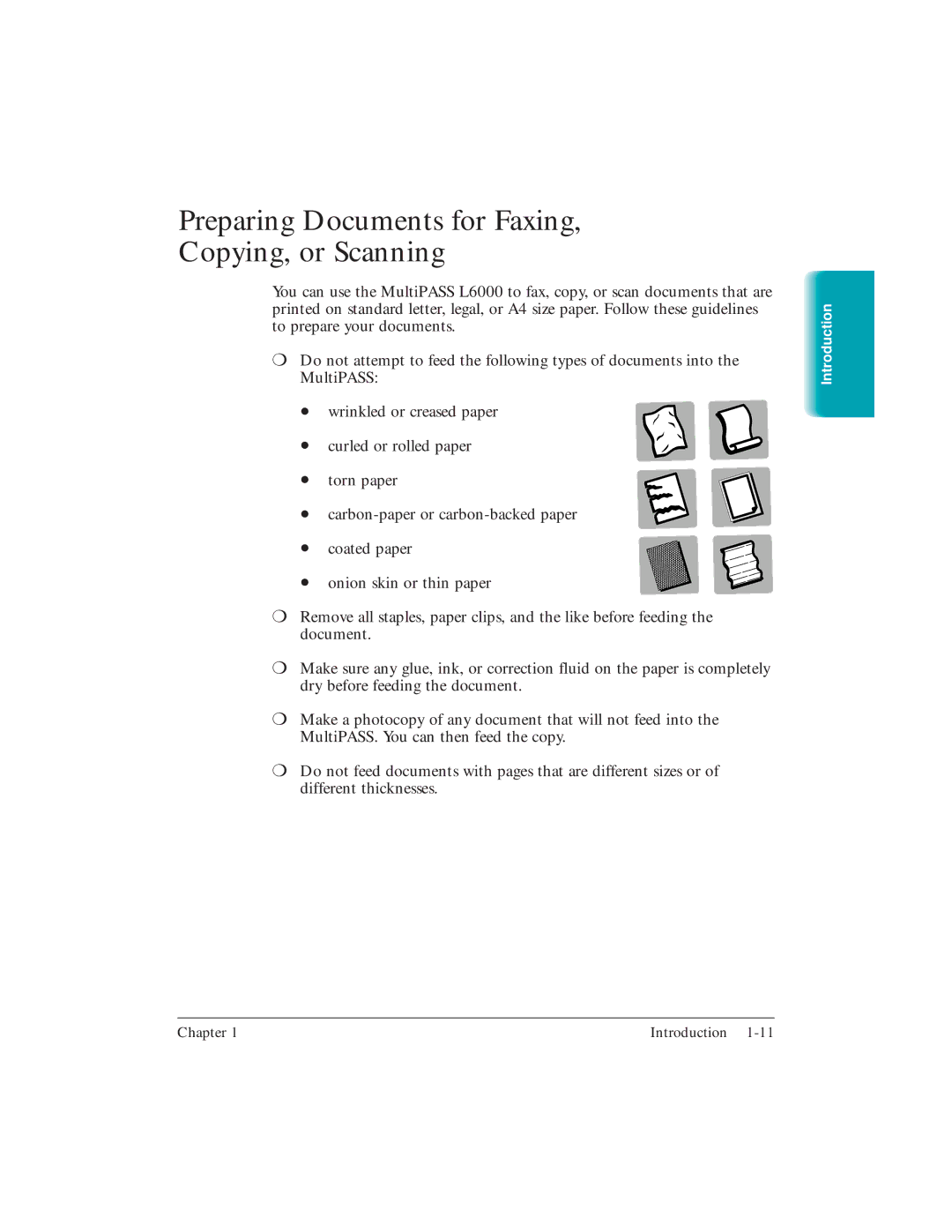 Canon L6000 manual Preparing Documents for Faxing Copying, or Scanning 