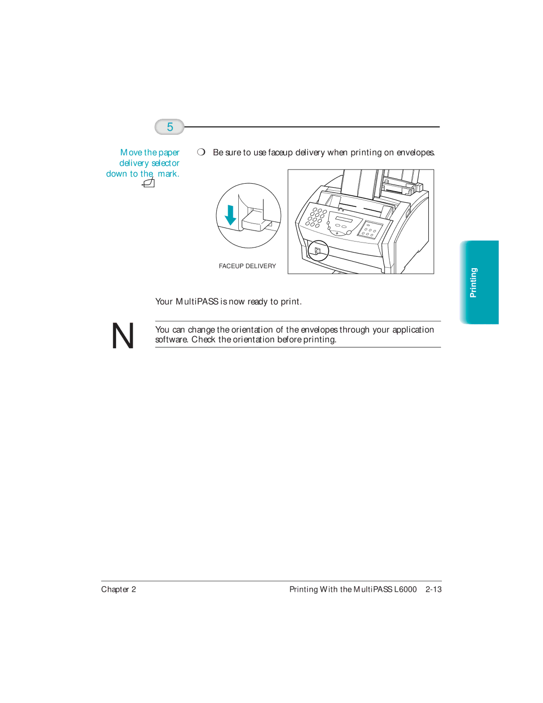 Canon L6000 manual Move the paper, Delivery selector Down to the mark 