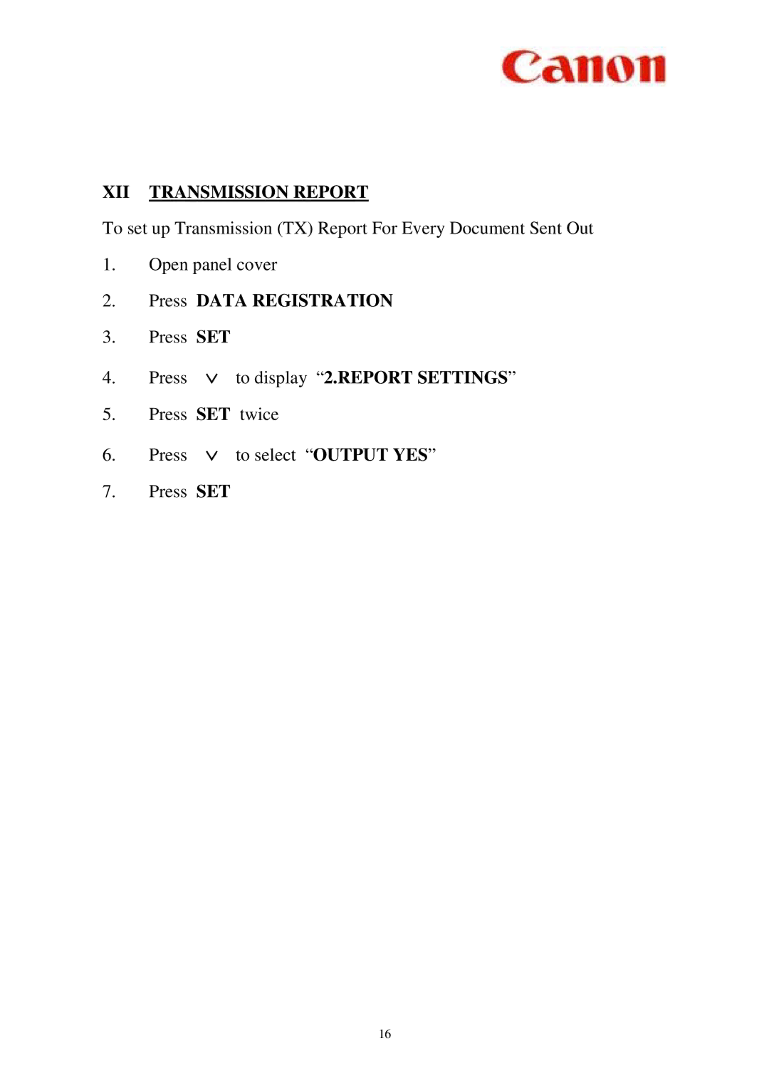 Canon L900 manual XII Transmission Report, Press Data Registration 