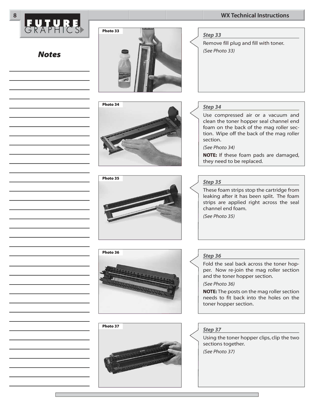 Canon LBP-2460 manual Remove fill plug and fill with toner 