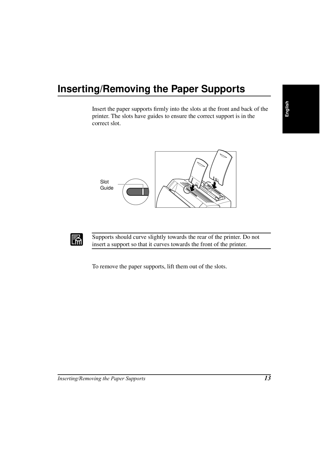 Canon LBP-800 manual Inserting/Removing the Paper Supports 