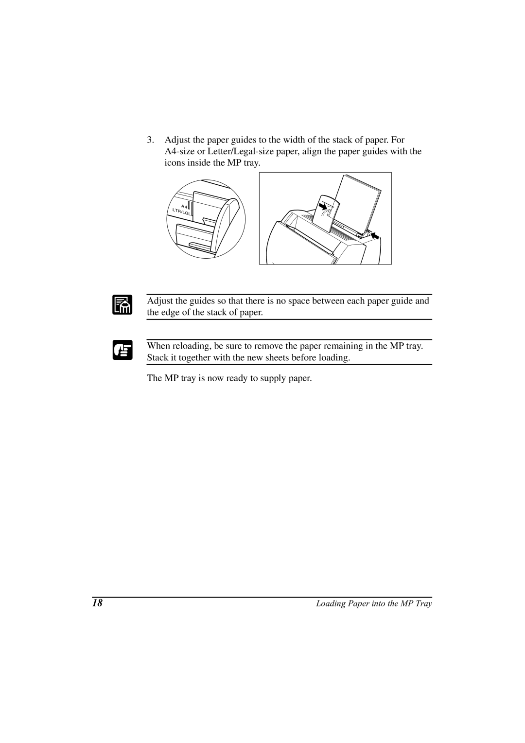 Canon LBP-800 manual Loading Paper into the MP Tray 