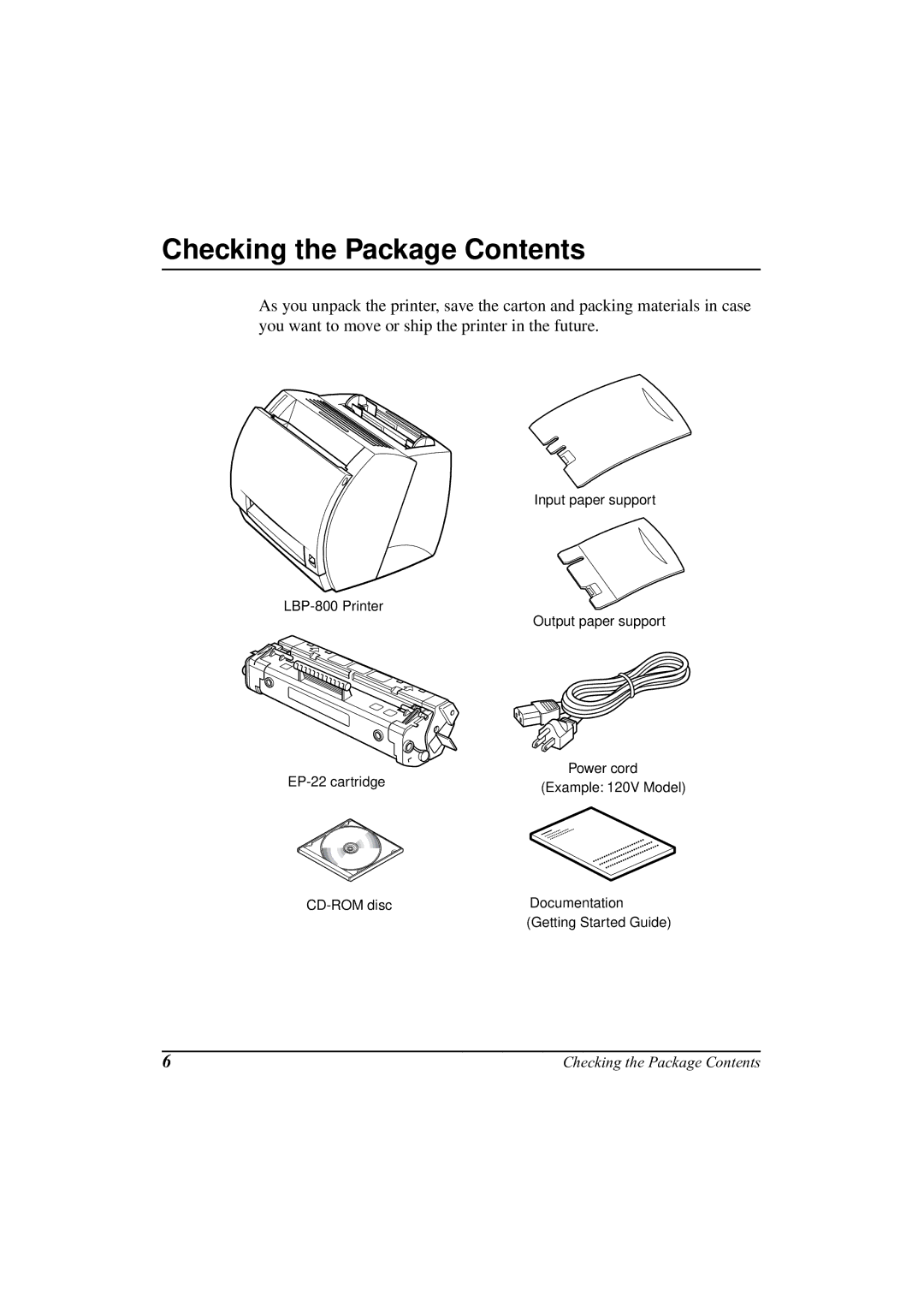 Canon LBP-800 manual Checking the Package Contents 