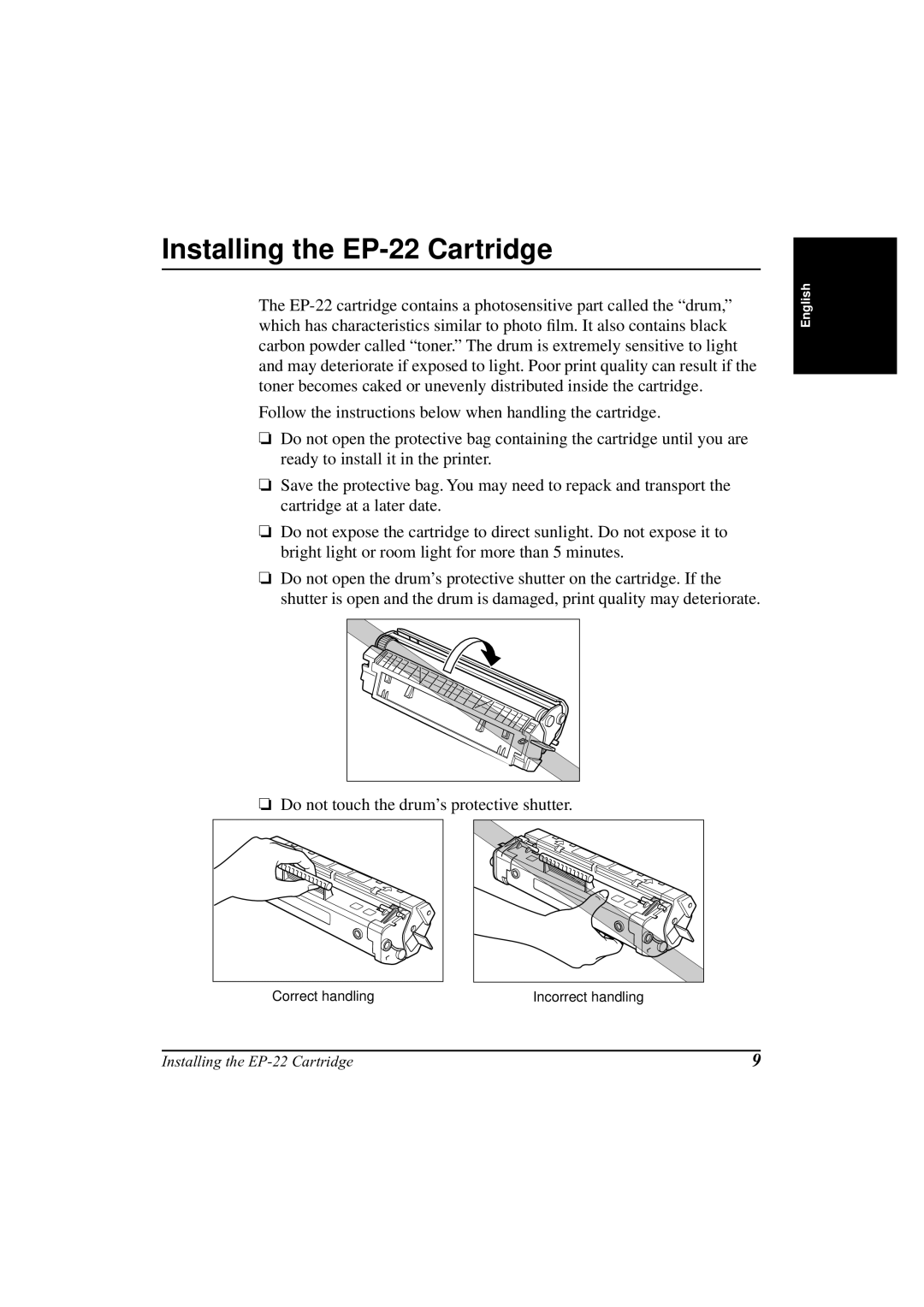 Canon LBP-800 manual Installing the EP-22 Cartridge 