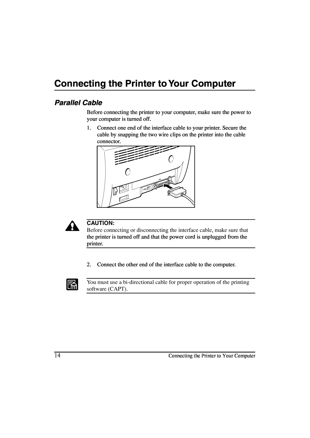 Canon LBP-810 manual Connecting the Printer to Your Computer, Parallel Cable 