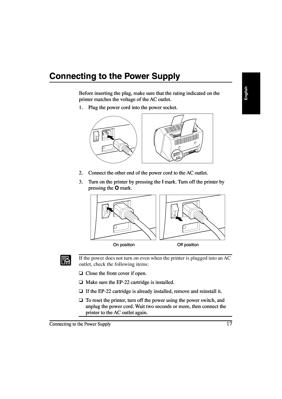 Canon LBP-810 manual Connecting to the Power Supply 