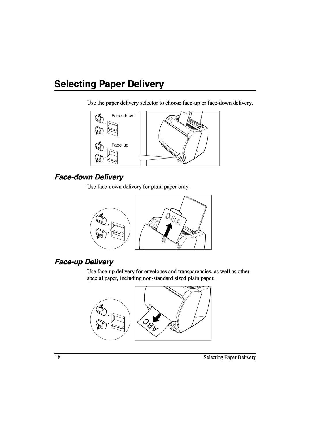 Canon LBP-810 manual Selecting Paper Delivery, Face-downDelivery, Face-upDelivery 