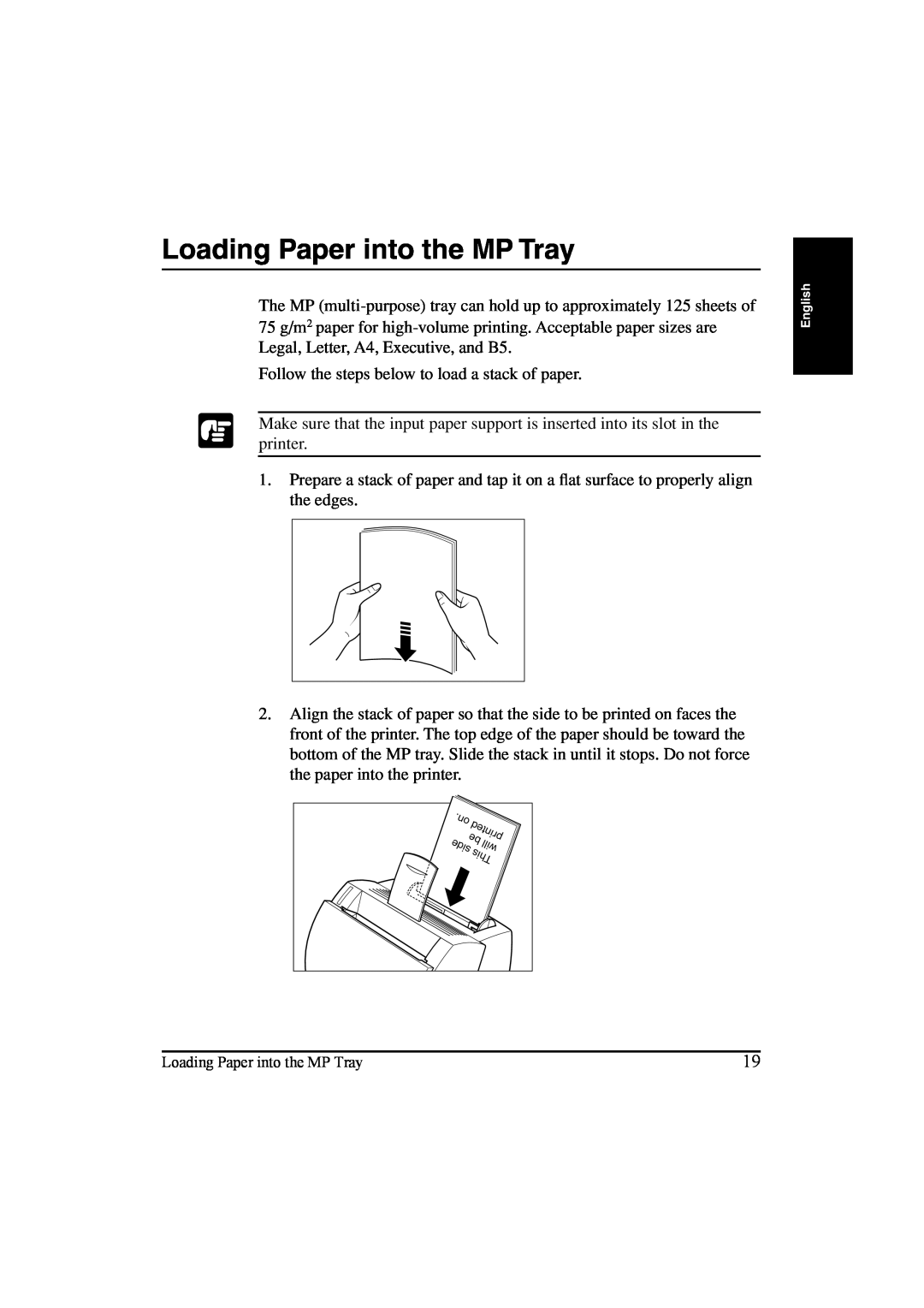 Canon LBP-810 manual Loading Paper into the MP Tray 