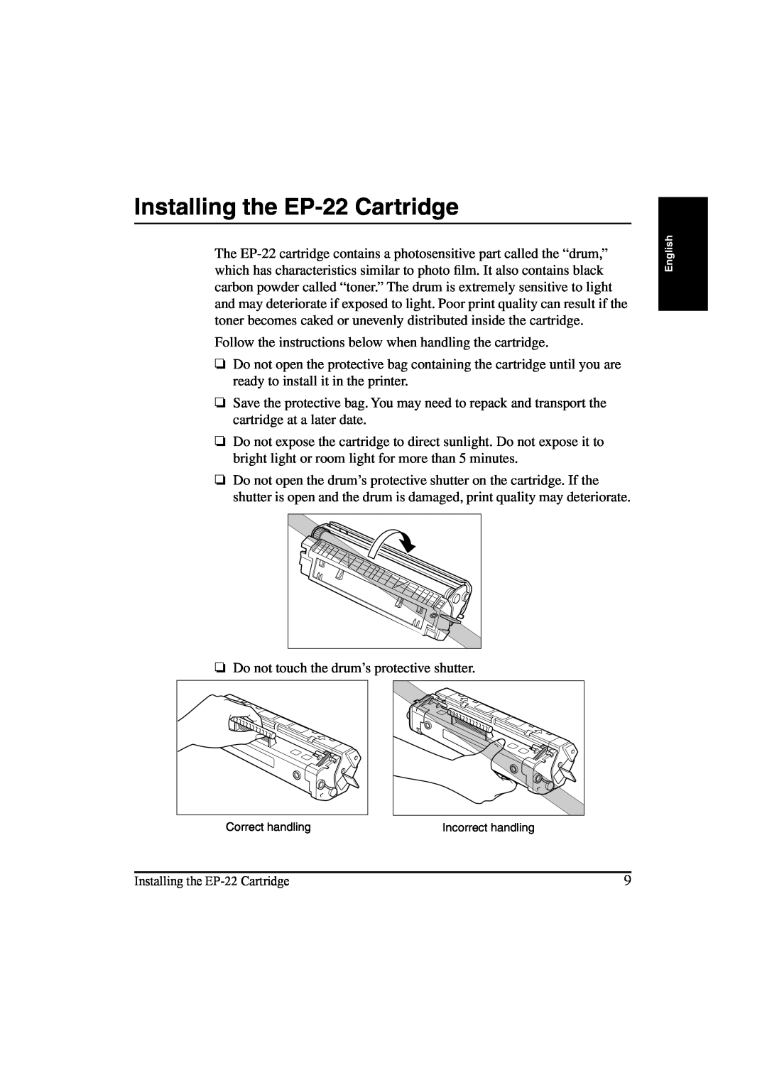 Canon LBP-810 manual Installing the EP-22Cartridge 