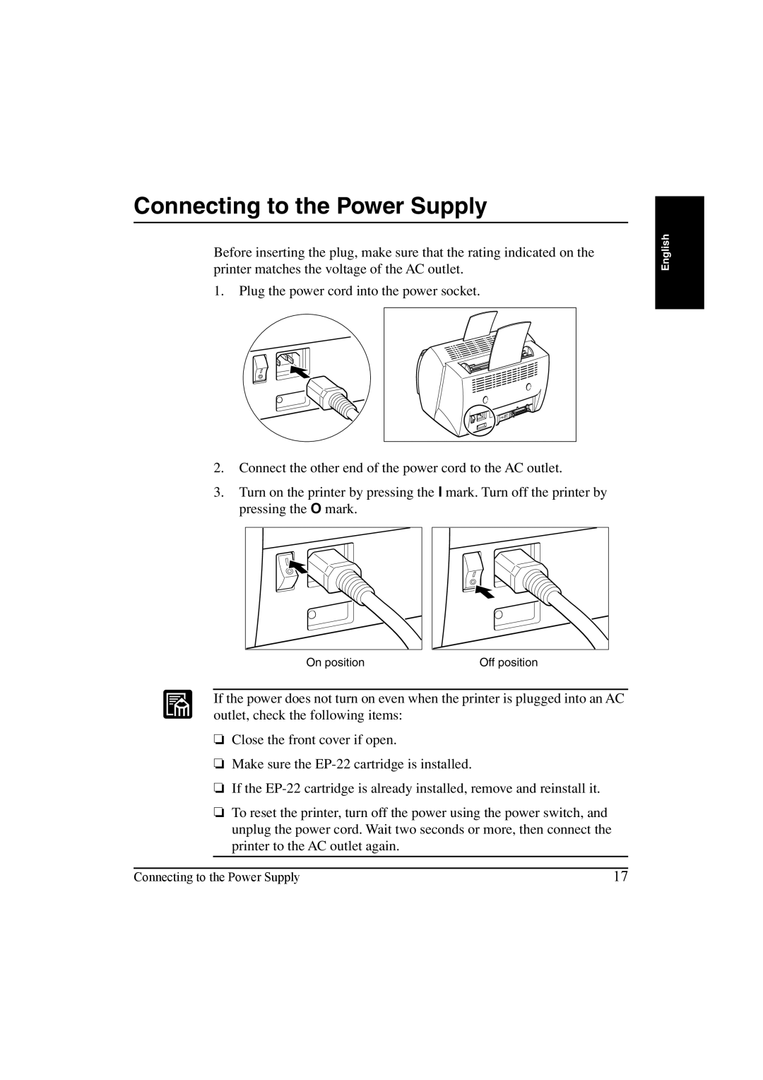 Canon LBP-810 manual Connecting to the Power Supply 