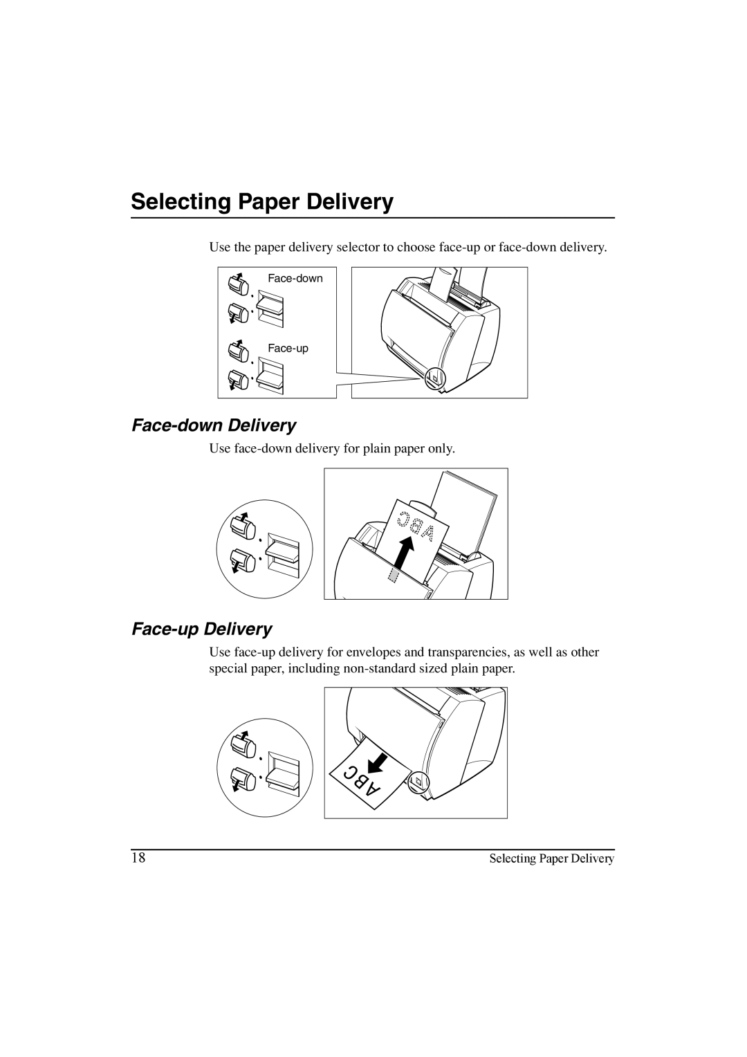 Canon LBP-810 manual Selecting Paper Delivery, Face-down Delivery, Face-up Delivery 