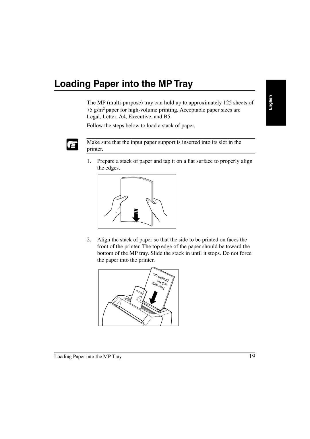 Canon LBP-810 manual Loading Paper into the MP Tray 