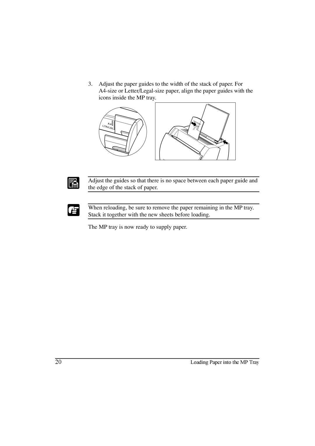 Canon LBP-810 manual Loading Paper into the MP Tray 