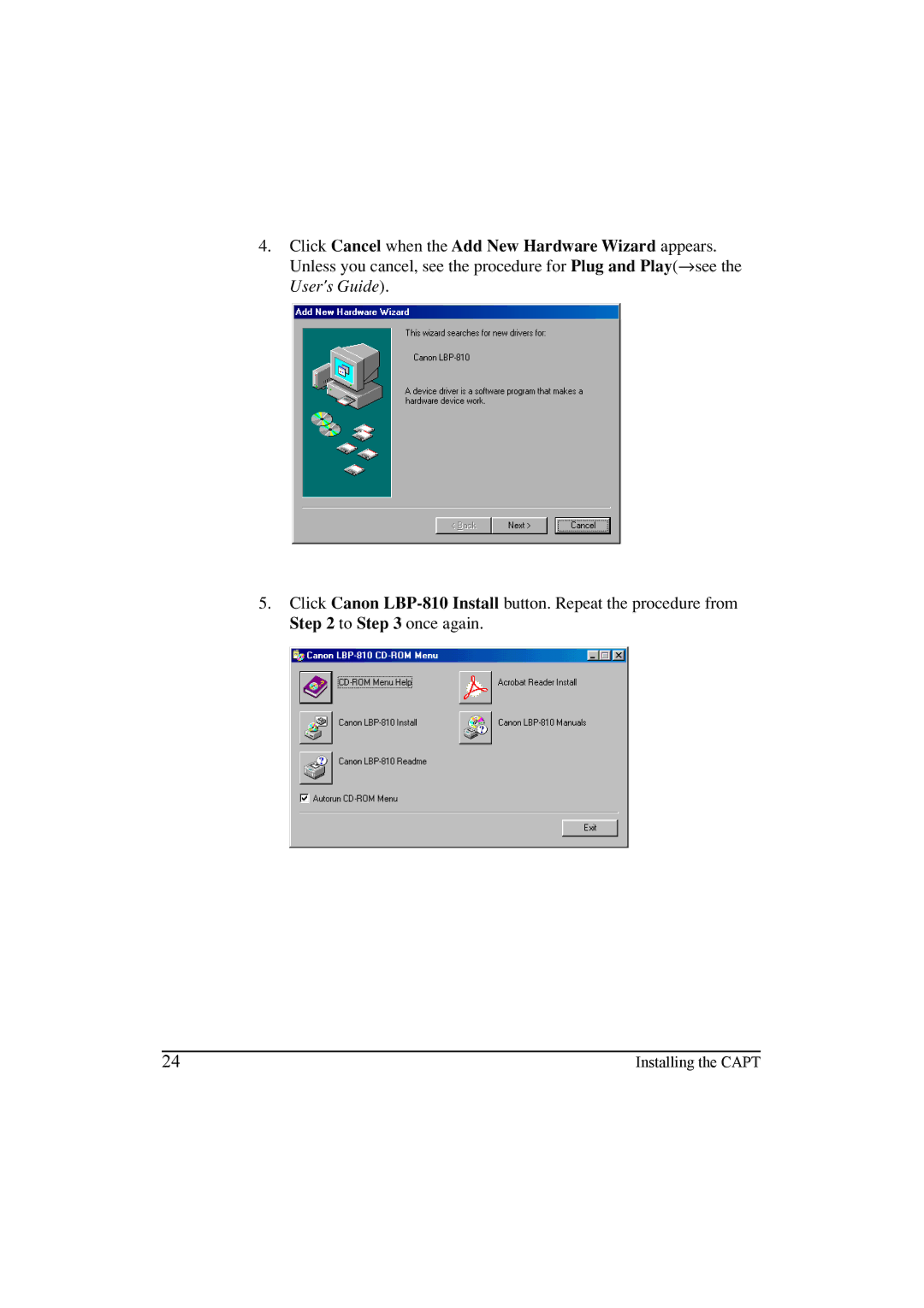 Canon LBP-810 manual Installing the Capt 