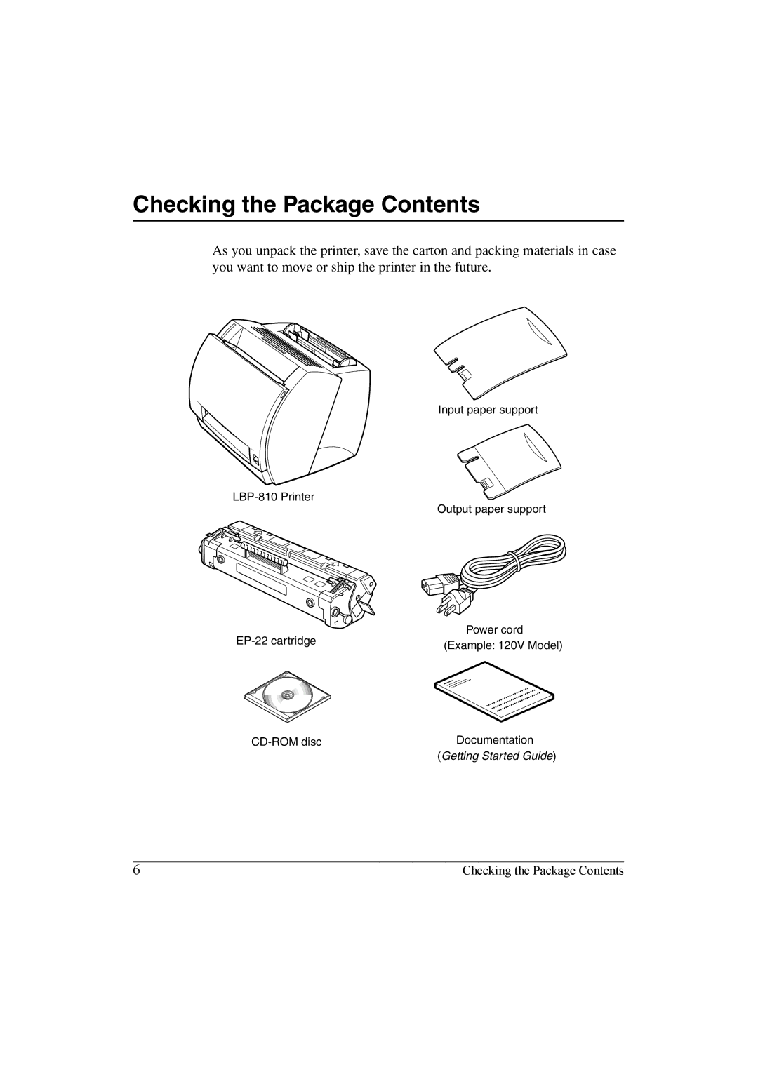 Canon LBP-810 manual Checking the Package Contents 