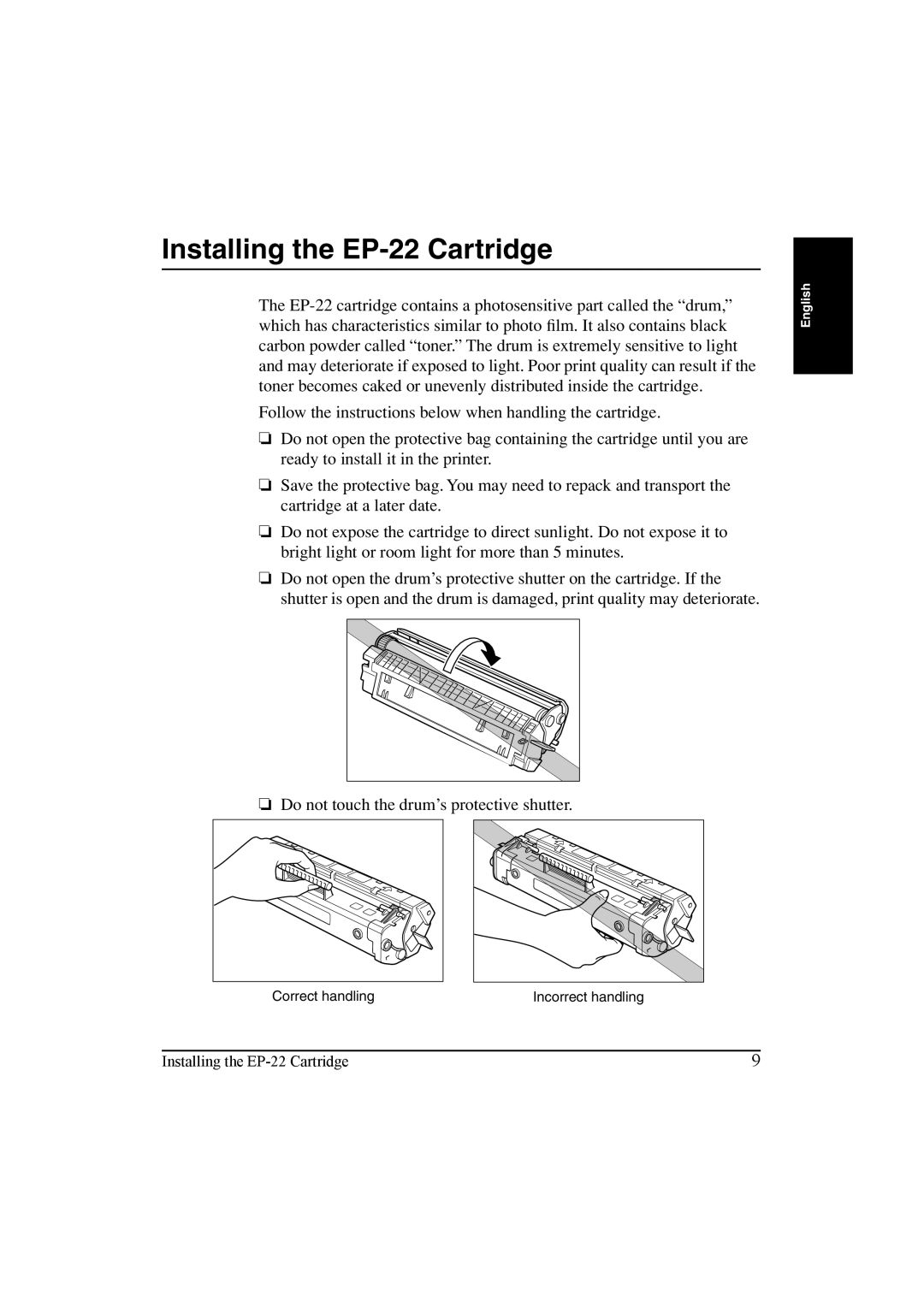 Canon LBP-810 manual Installing the EP-22 Cartridge 