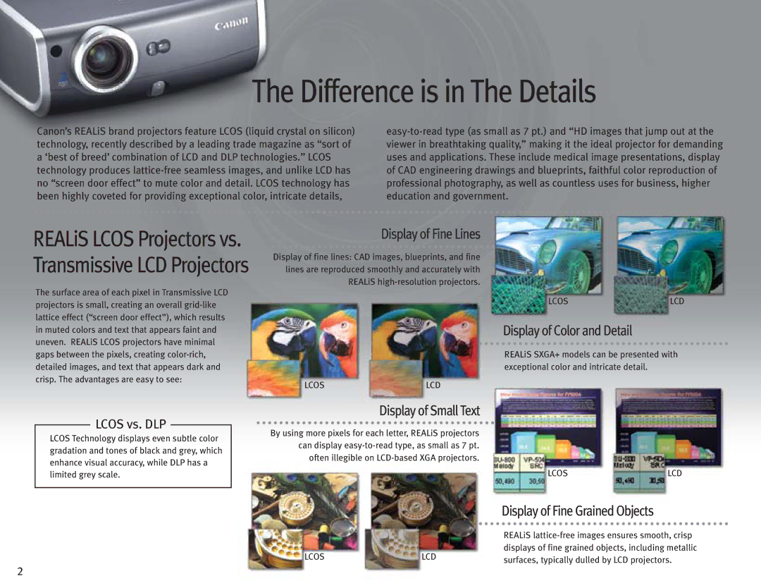 Canon LCOS Projectors manual Display of Fine Lines, Display of Color and Detail, Display of Small Text 