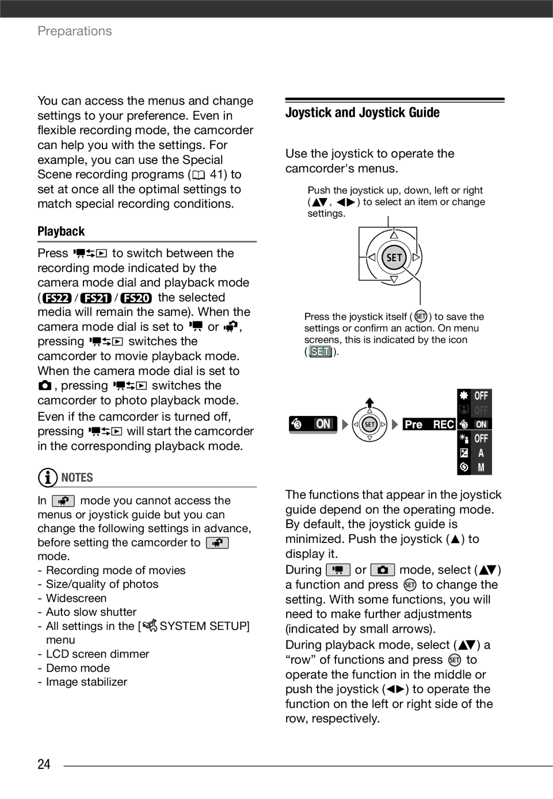 Canon LEGRIA FS20, LEGRIA FS21 Joystick and Joystick Guide, Playback, Use the joystick to operate the camcorders menus 