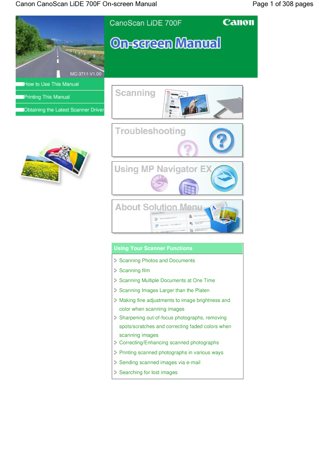 Canon manual Canon CanoScan LiDE 700F On-screen Manual 1 of 308 pages, Using Your Scanner Functions 