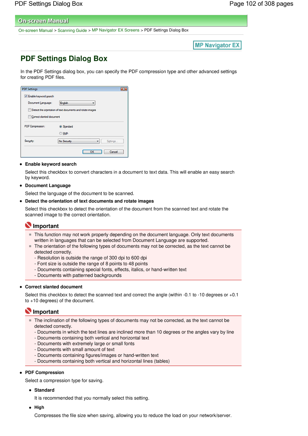 Canon LiDE 700F manual 102 of 308 pages, Enable keyword search, Standard 