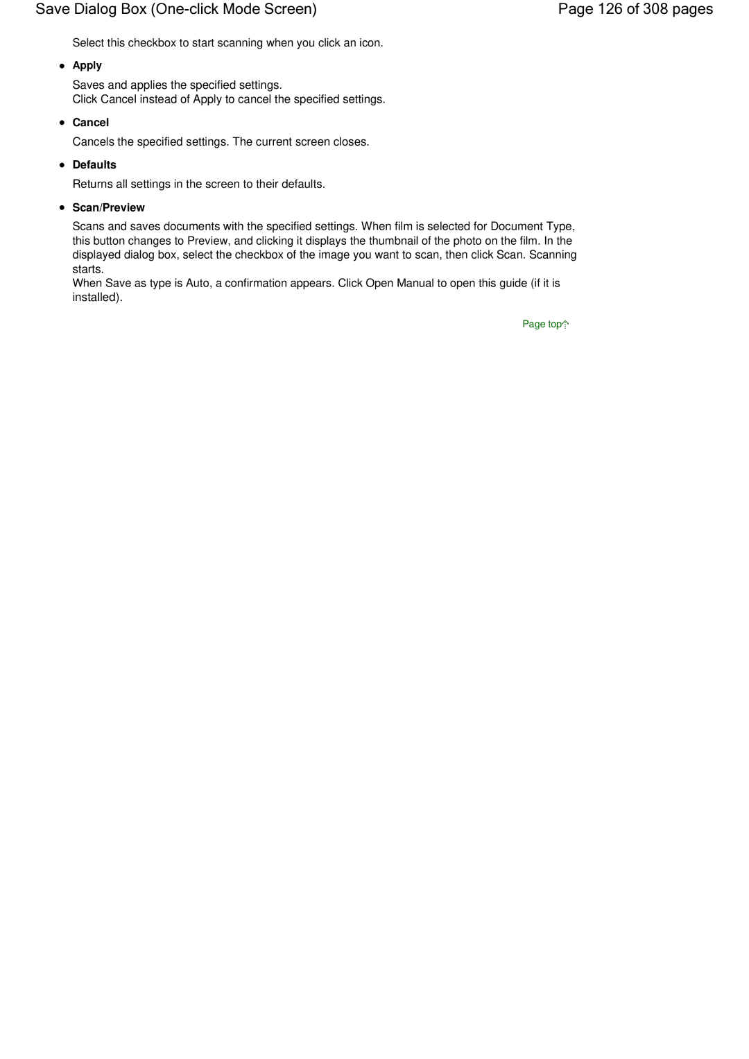 Canon LiDE 700F manual Save Dialog Box One-click Mode Screen 126 of 308 pages, Cancel, Scan/Preview 