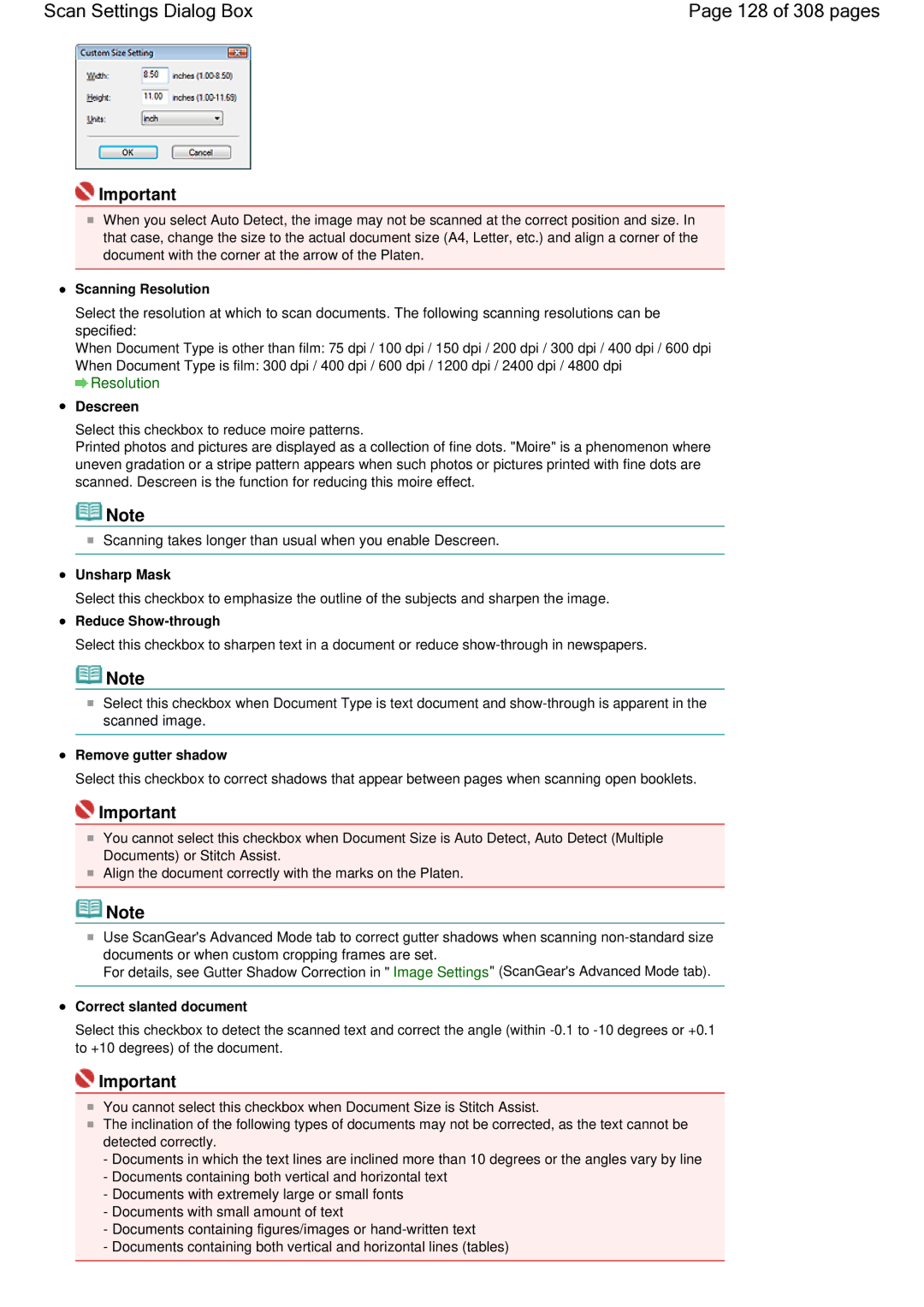 Canon LiDE 700F manual Scan Settings Dialog Box 128 of 308 pages, Scanning Resolution 