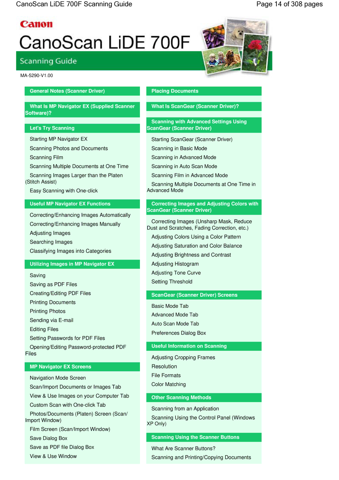 Canon manual CanoScan LiDE 700F Scanning Guide 14 of 308 pages, Useful MP Navigator EX Functions 