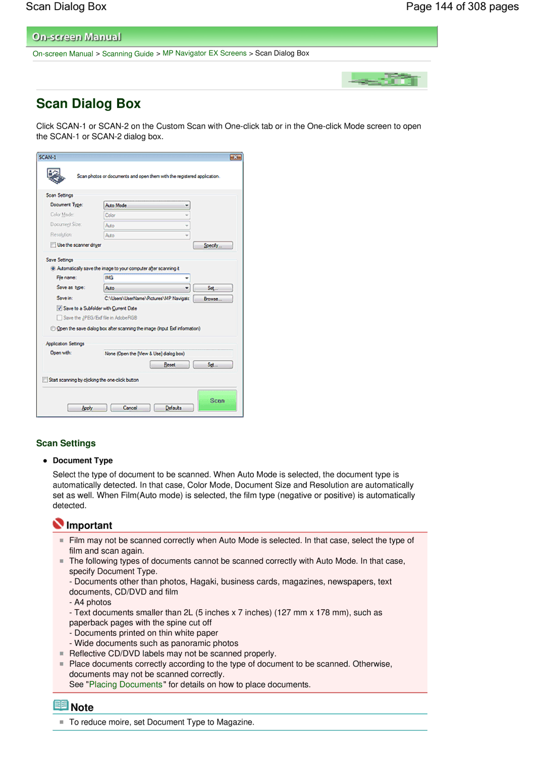 Canon LiDE 700F manual Scan Dialog Box 144 of 308 pages 