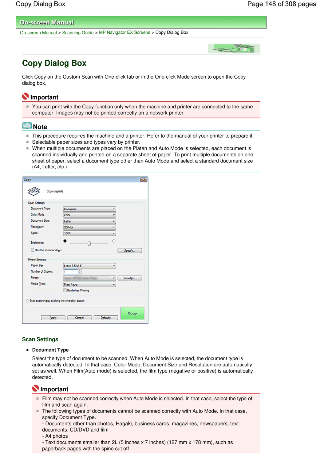 Canon LiDE 700F manual Copy Dialog Box 148 of 308 pages 