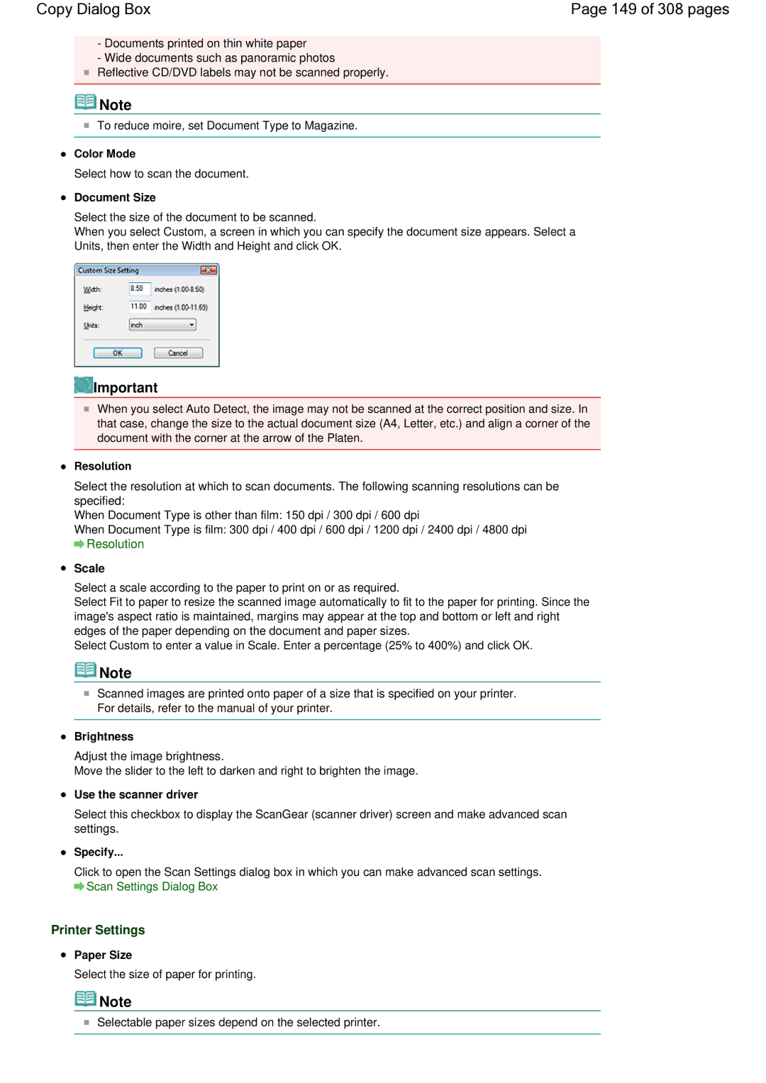 Canon LiDE 700F manual Copy Dialog Box 149 of 308 pages, Printer Settings 