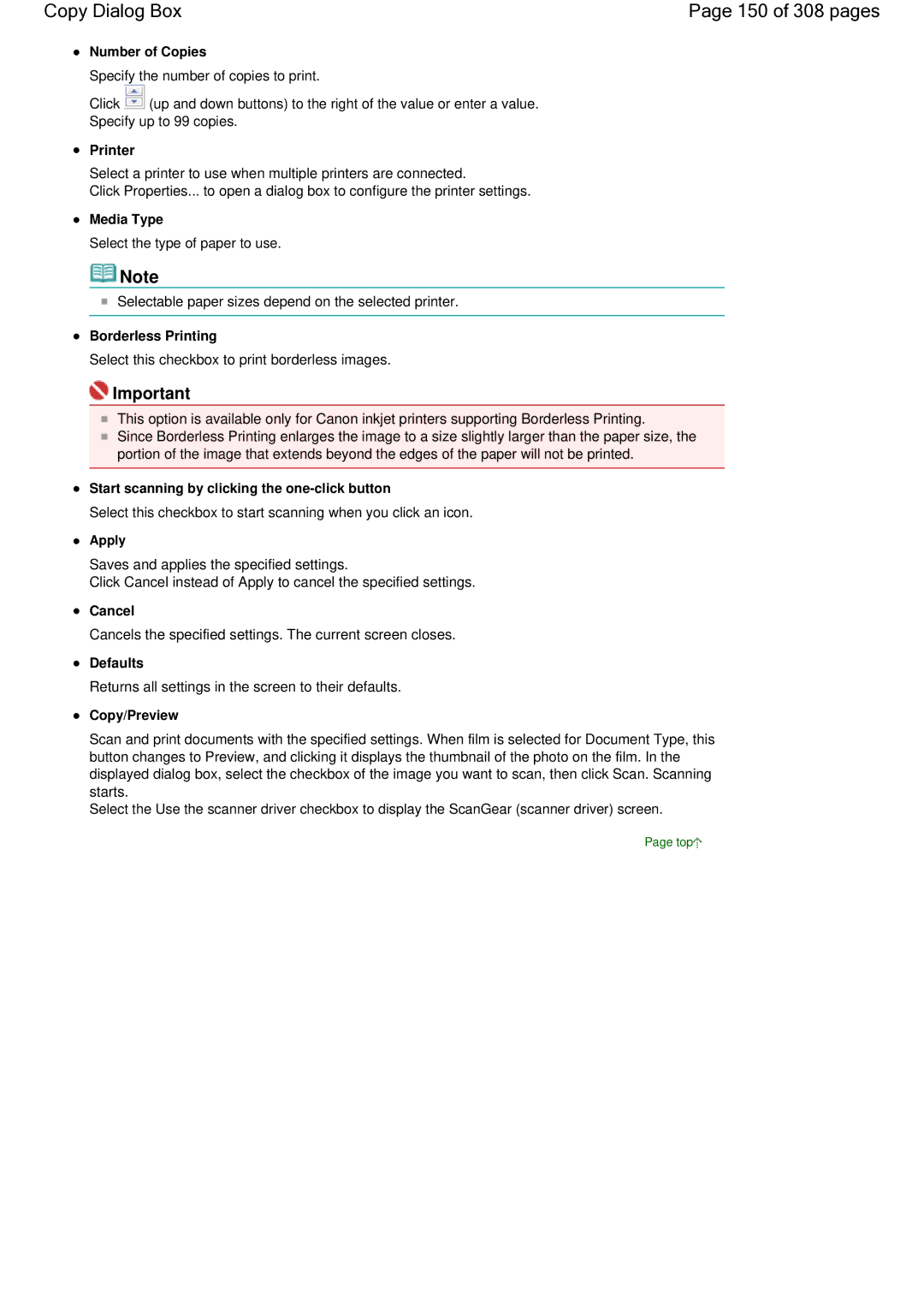 Canon LiDE 700F manual Copy Dialog Box 150 of 308 pages, Number of Copies, Copy/Preview 