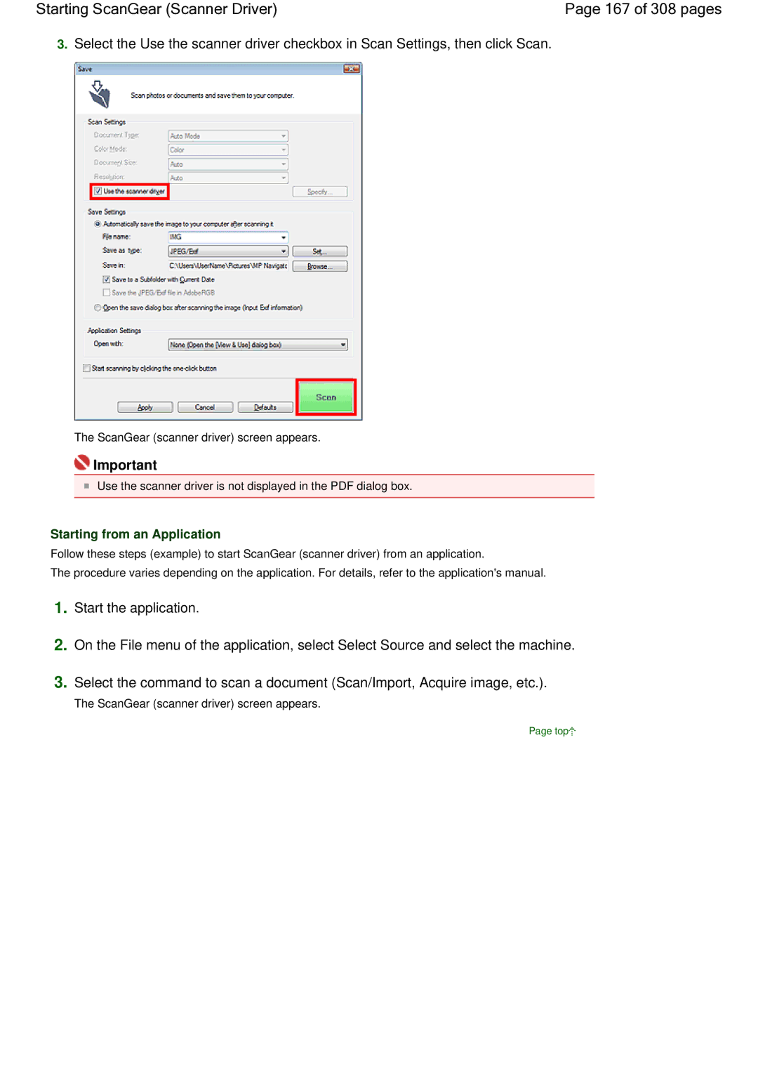 Canon LiDE 700F Starting ScanGear Scanner Driver 167 of 308 pages, Start the application, Starting from an Application 