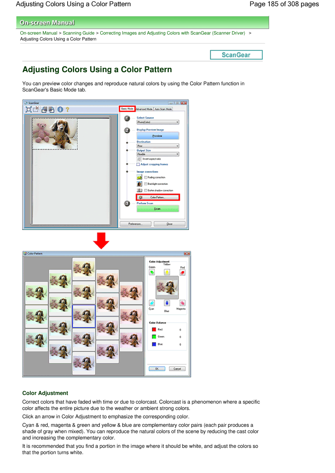 Canon LiDE 700F manual Adjusting Colors Using a Color Pattern 185 of 308 pages, Color Adjustment 