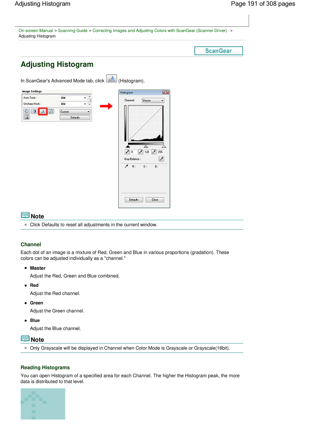 Canon LiDE 700F manual Adjusting Histogram 191 of 308 pages, Reading Histograms 