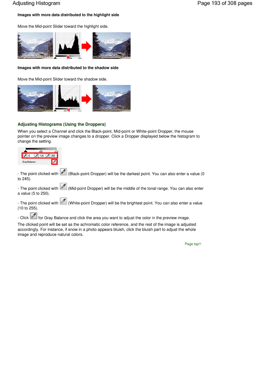 Canon LiDE 700F manual Adjusting Histogram 193 of 308 pages, Adjusting Histograms Using the Droppers 