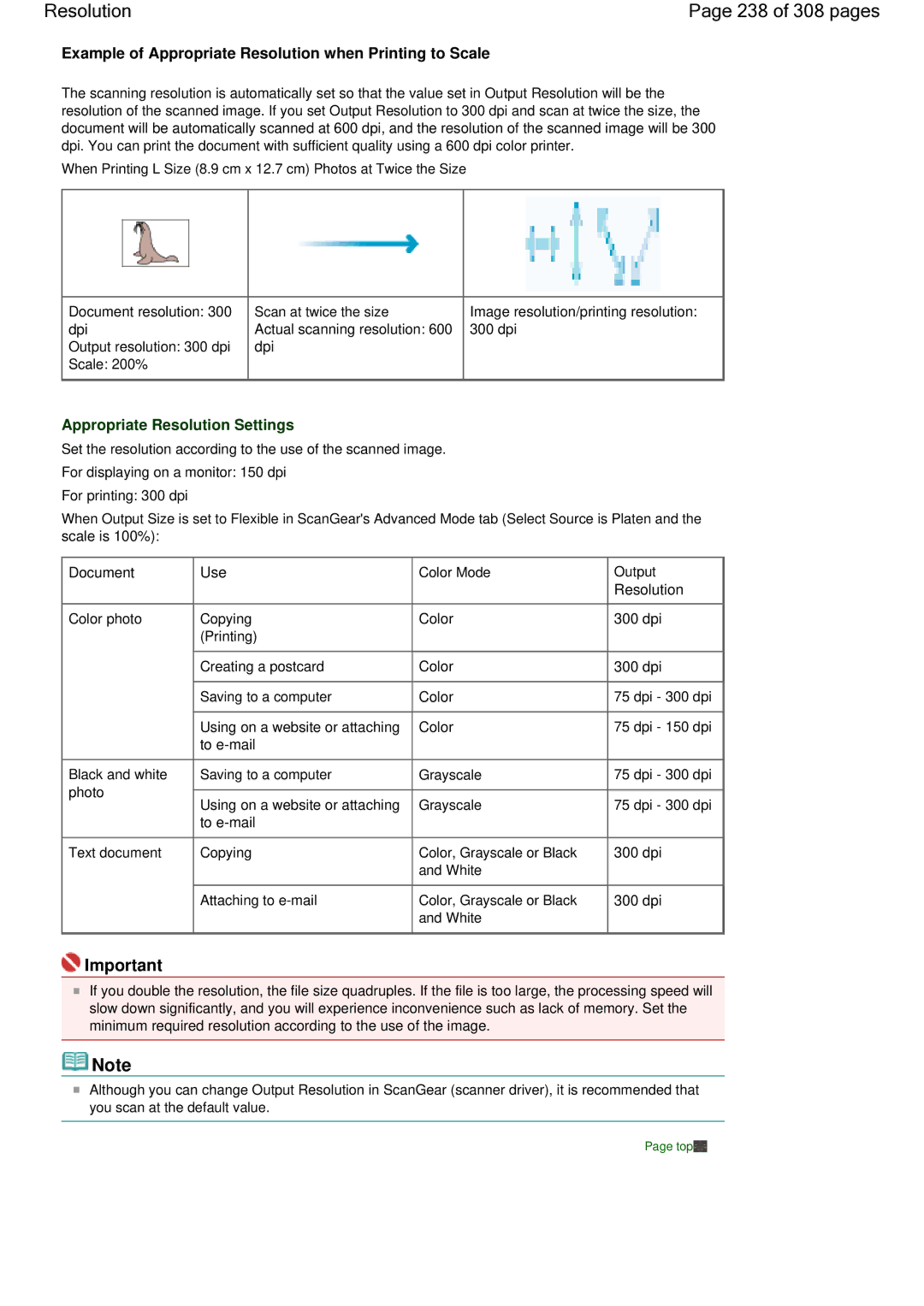 Canon LiDE 700F manual Resolution 238 of 308 pages, Appropriate Resolution Settings 