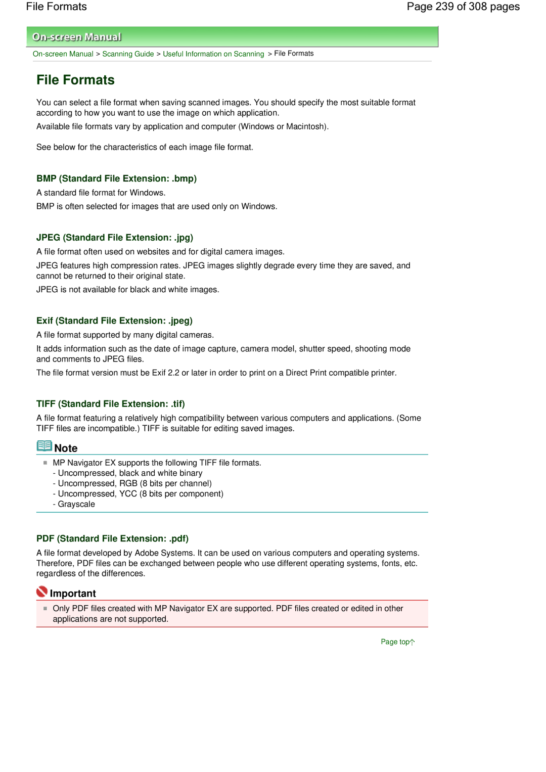 Canon LiDE 700F manual File Formats 239 of 308 pages 