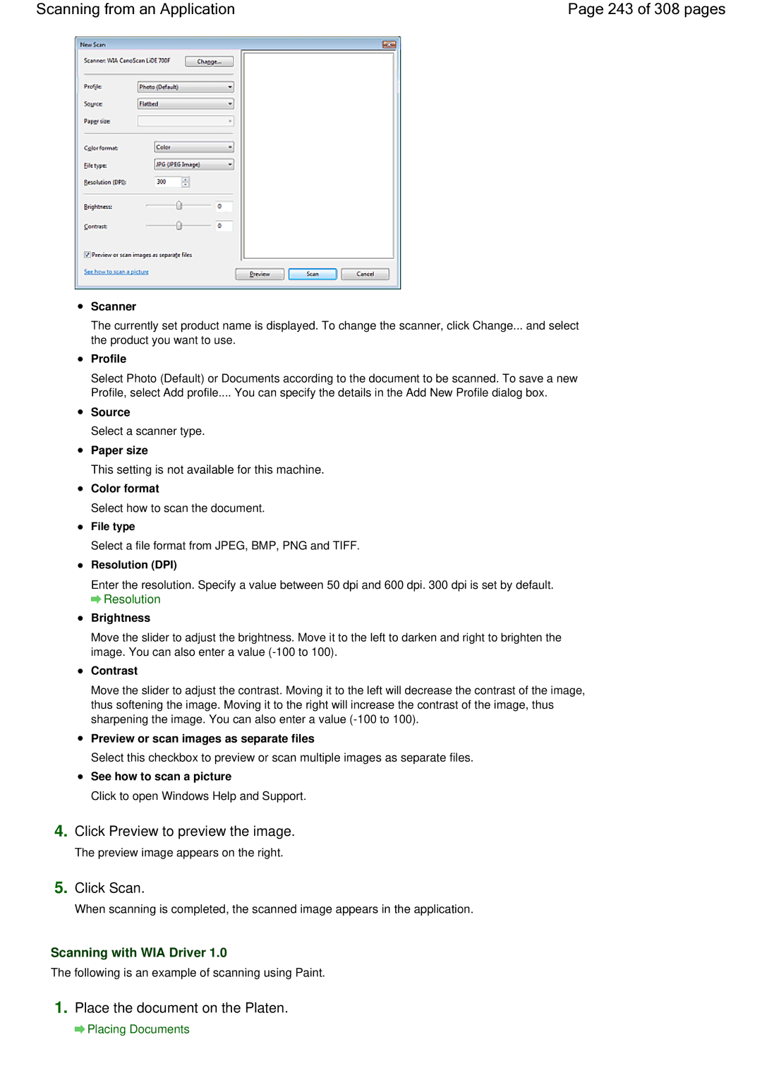 Canon LiDE 700F manual Scanning from an Application 243 of 308 pages, Click Preview to preview the image 