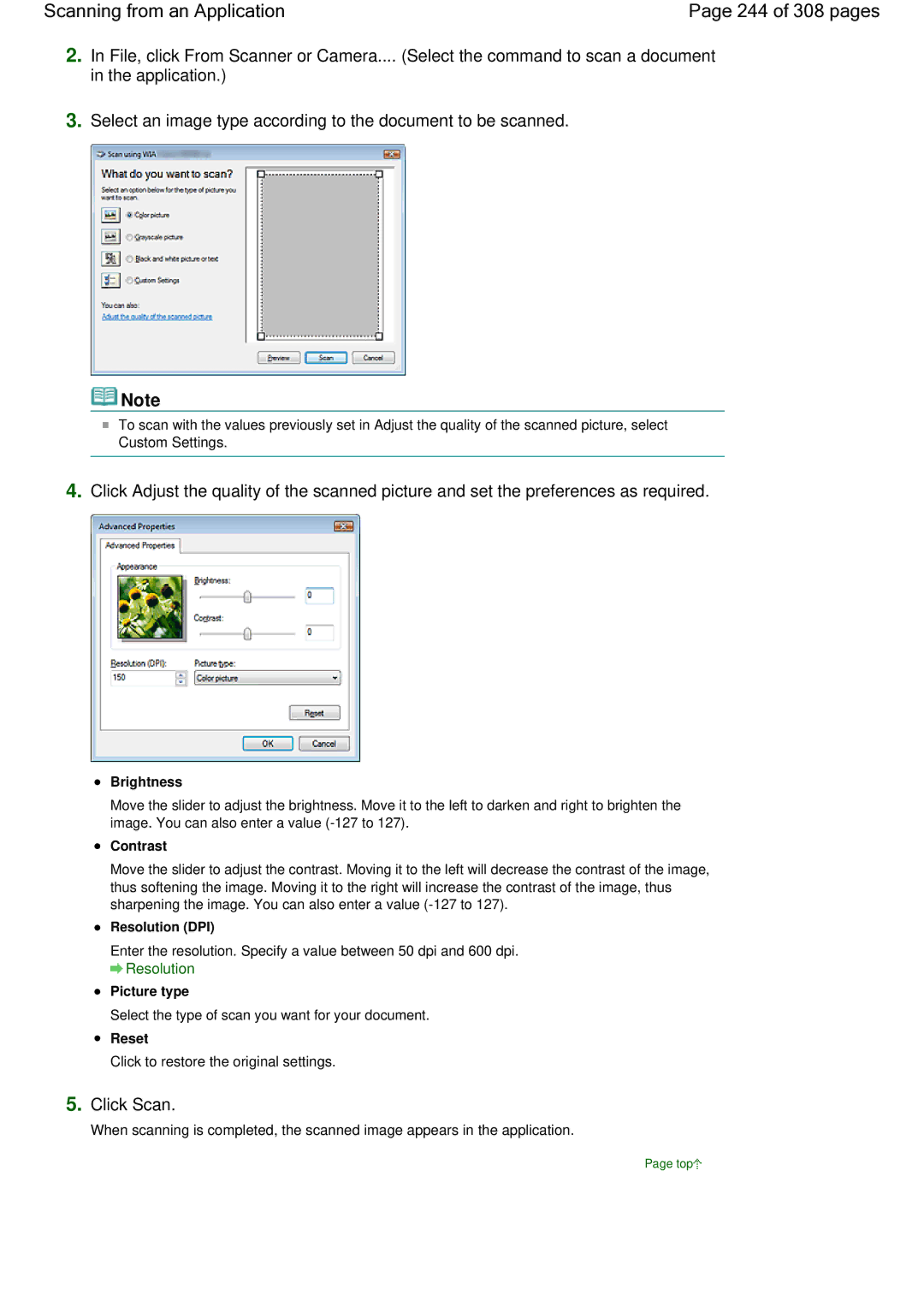 Canon LiDE 700F manual Scanning from an Application 244 of 308 pages, Picture type 