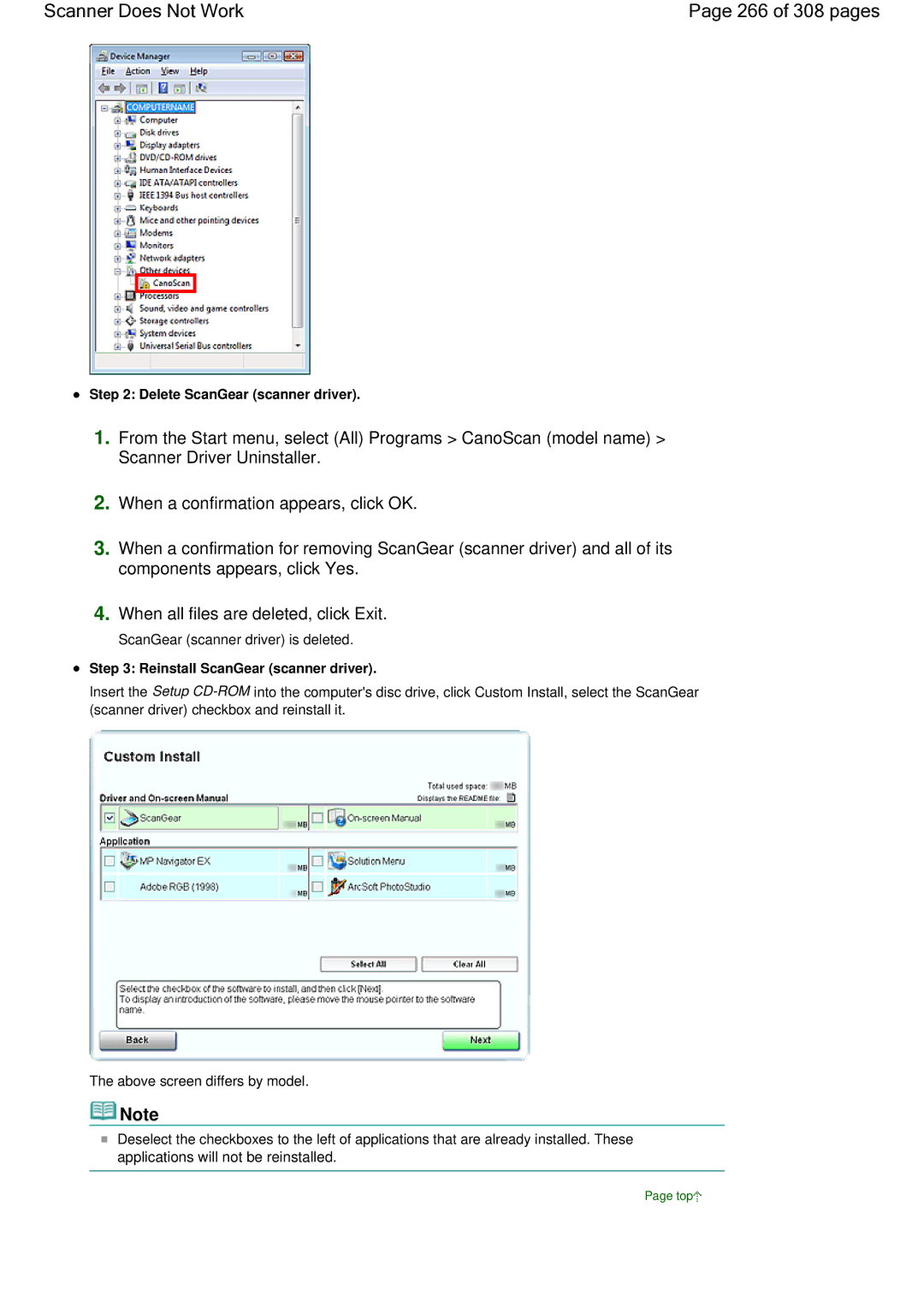 Canon LiDE 700F manual Scanner Does Not Work 266 of 308 pages, When all files are deleted, click Exit 