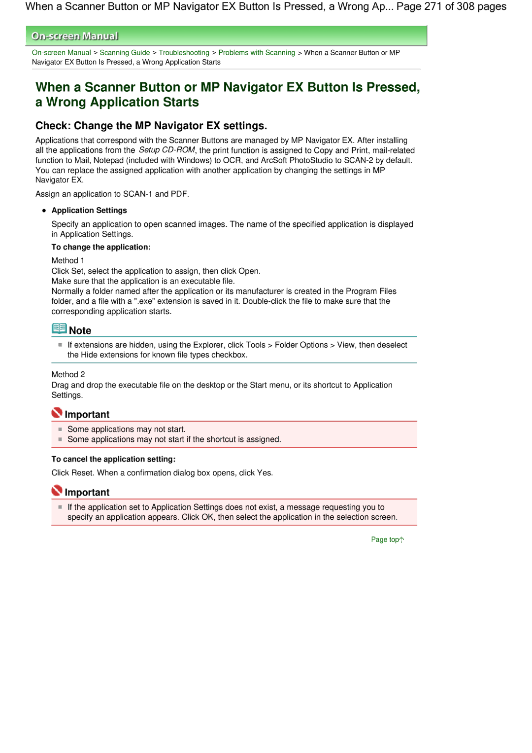 Canon LiDE 700F manual Application Settings, To change the application, To cancel the application setting 