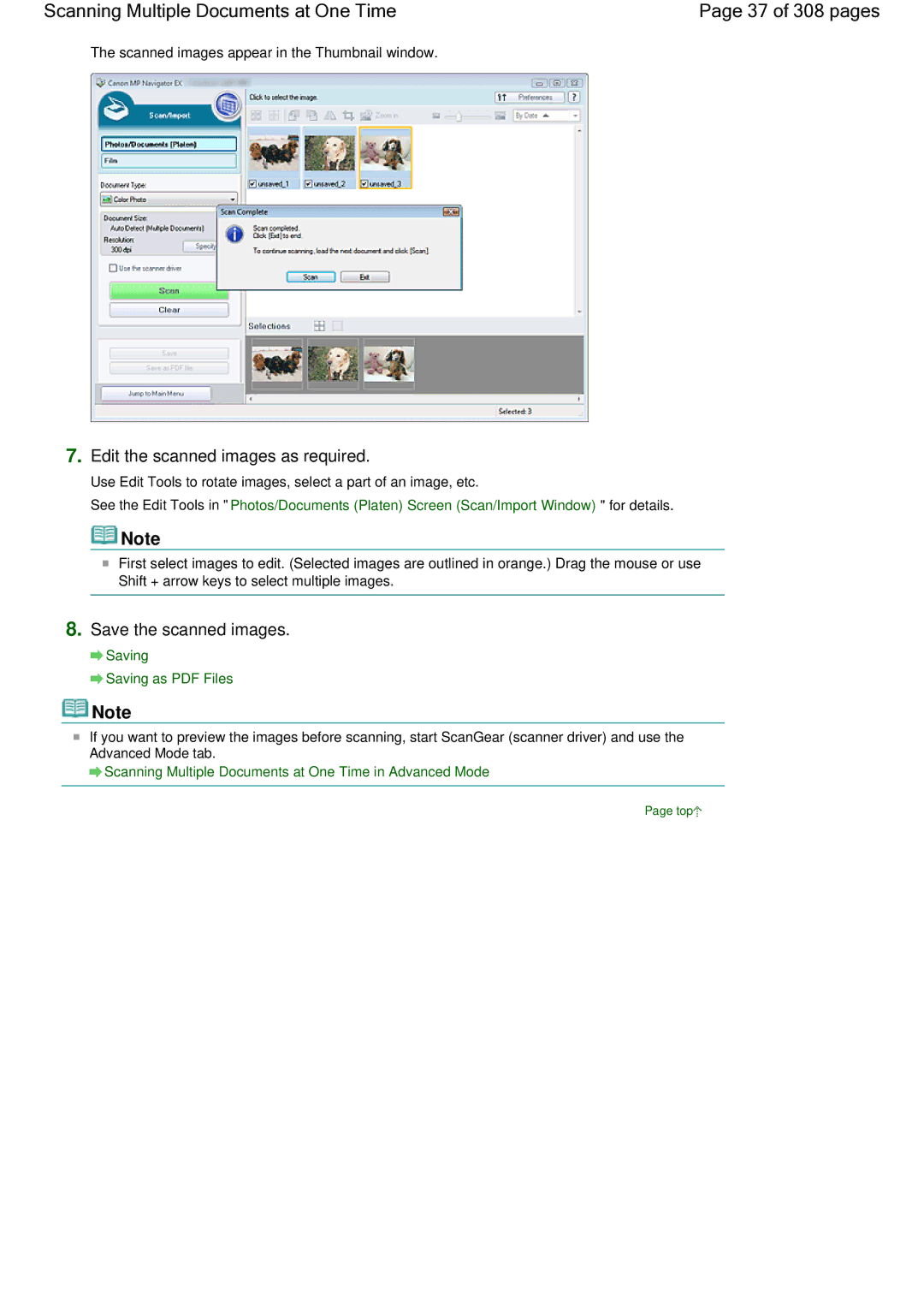 Canon LiDE 700F manual Scanning Multiple Documents at One Time 37 of 308 pages, Edit the scanned images as required 