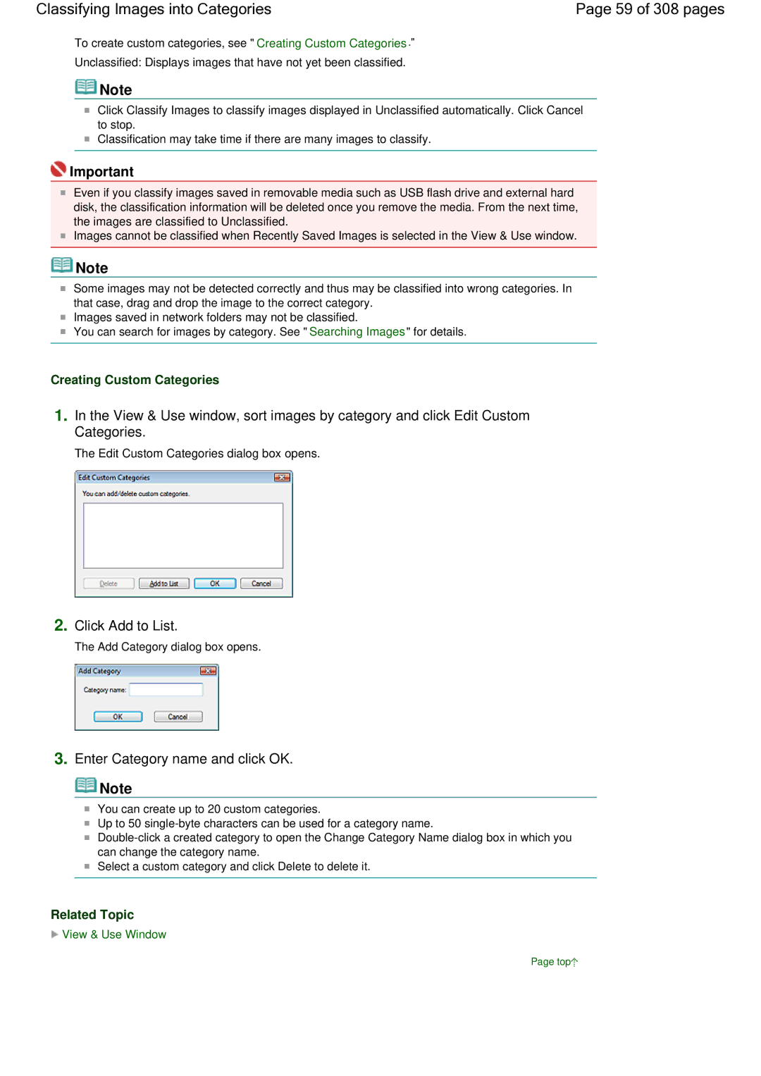 Canon LiDE 700F Classifying Images into Categories 59 of 308 pages, Enter Category name and click OK, Click Add to List 