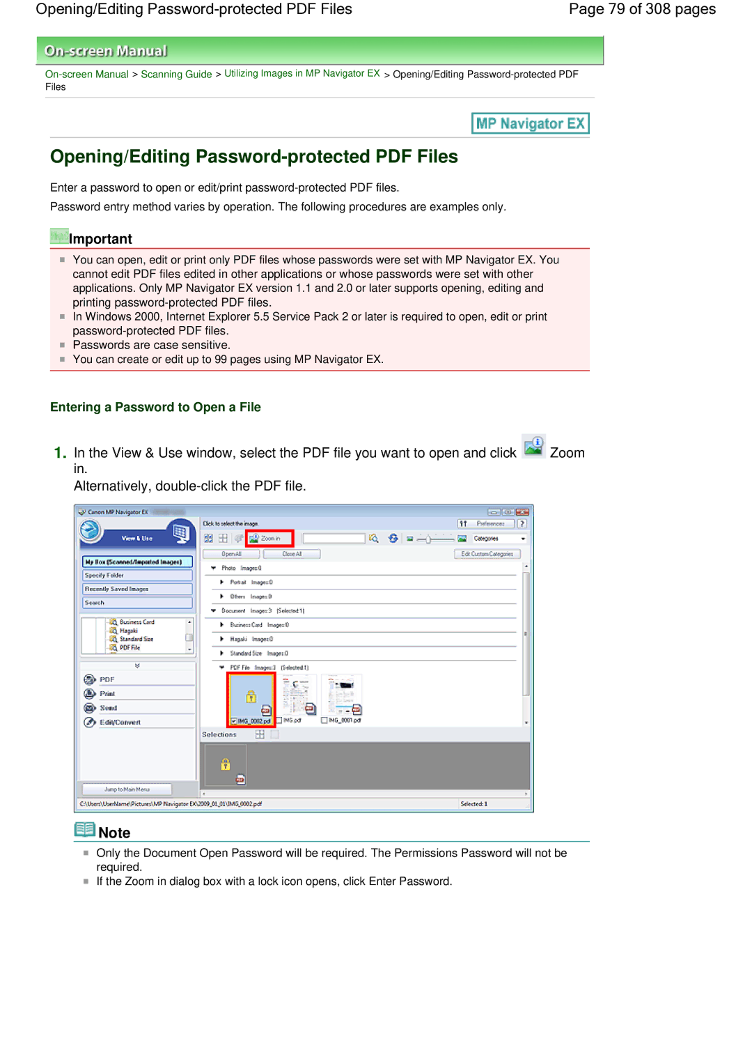 Canon LiDE 700F manual 79 of 308 pages, Entering a Password to Open a File 