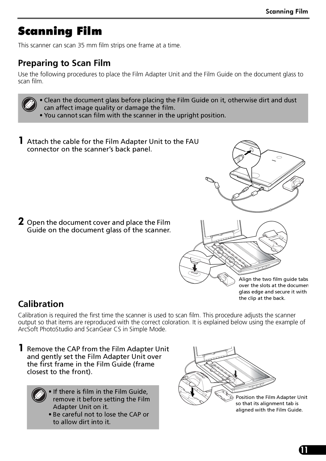 Canon LIDE 80 manual Scanning Film, Preparing to Scan Film, Calibration 