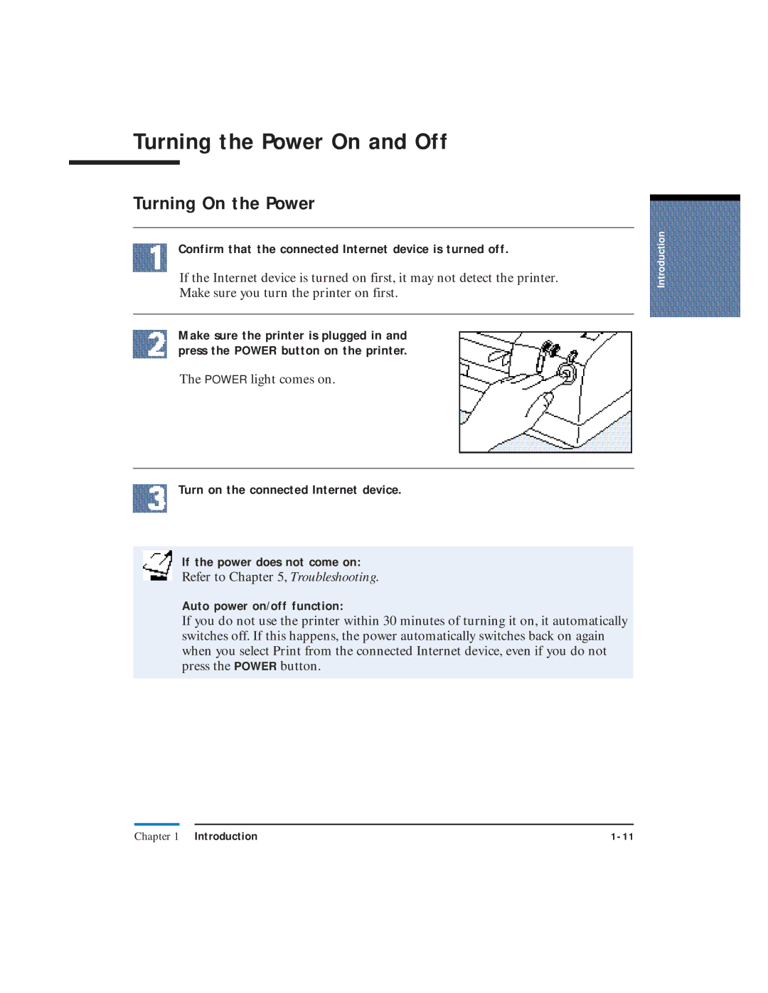 Canon LR1 Turning the Power On and Off, Turning On the Power, Confirm that the connected Internet device is turned off 